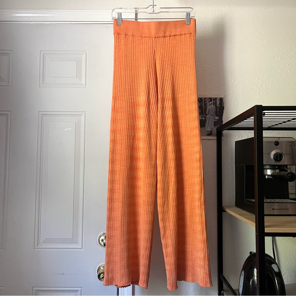 GIANNI‎ FERAUD orange viscose nylon rib knit wide leg elastic waist pants